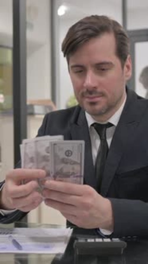 Counting Money at Work, Earning Money, vertical video