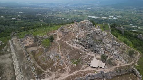 Hilltop Fortress Ruins of Ancient Tlos City in Lush Turkish Valley