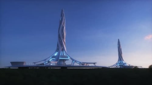Edificio urbano futurista con naturaleza