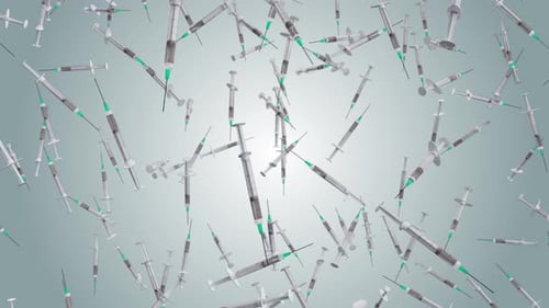 Medical Syringes Falling and Rotating Background Animation