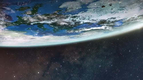 Planet Earth Rotating Above Stars in Cosmic Space Animation