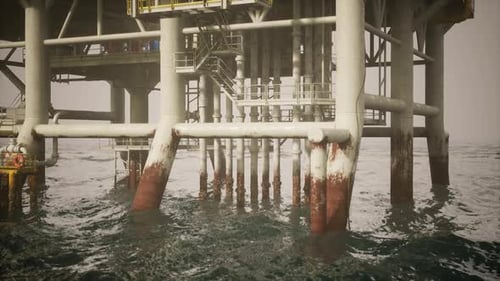 Old Oil Platform Structures Above Water in a Calm Ocean Environment
