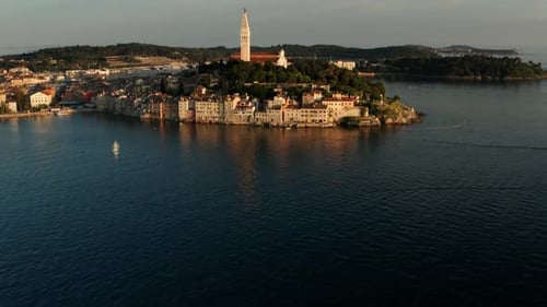 Cityscape On Adriatic Coast With Towering Steeple Of The Hilltop Church Of St. Euphemia In Rovinj, I