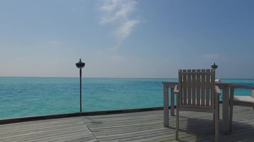 Travel, Tourism, Vacation and Summer Holidays Concept - Outdoor Restaurant Wooden Terrace