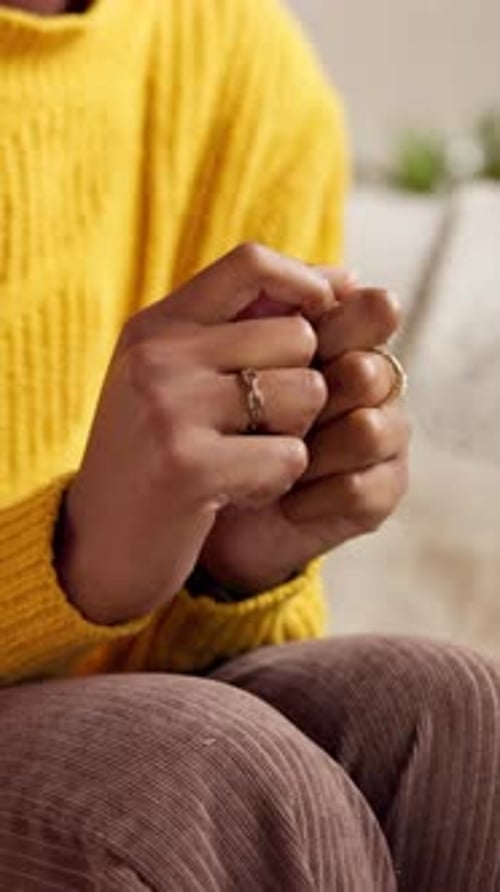 Woman's Hands Fidgeting with Rings, Close Up