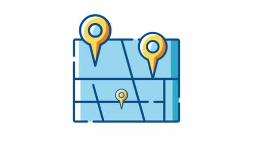Animated Map with Multiple Location Pins Icon Reveal