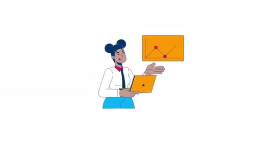 African american businesswoman analyzing data on laptop 2D character animation