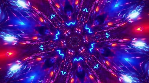 Dynamic neon tunnel vortex with pulsating blue and red lights