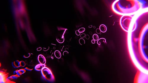 Dark Space With Levitating Metal Spheres And Pink Neon Rings Background VJ Loop In 4K