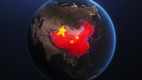 Animated Earth Globe Reveals China Map with Flag