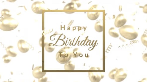 Elegant Golden Happy Birthday Title Animation with Falling Balloons