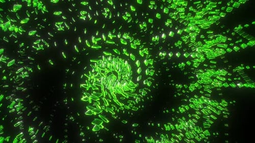 Futuristic Green Glowing Geometric Shards Swirl Loop