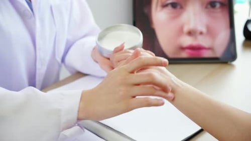 Femme patiente en gros plan consultant un médecin au sujet des rides et de la peau pour le rajeunissement et la beauté.