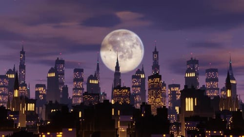 Retro Futuristic Grim Night City Side View Flythrough Seamless Loop