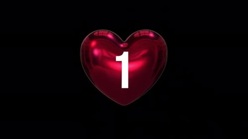 Glossy Red Heart Number Countdown Reveal