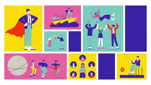 Leadership and teamwork for success animated bento grid layout