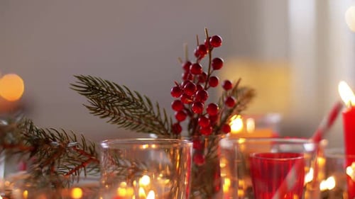 Festive Christmas Table Setting with Candles and Decorations