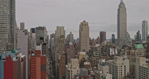 NYC New York Aerial v227 low drone flyover 39th street capturing dense skyscrapers cityscape of Garm
