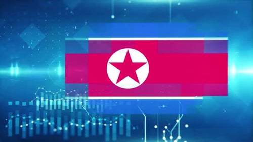 Korea North Flag On Economy Background And Graph