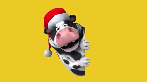 Fun 3D cartoon cow with a blank sign (with alpha channel included)