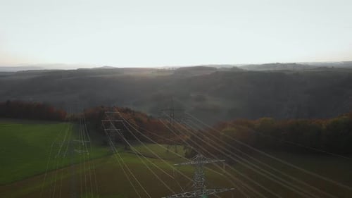 Aerial View of Transmission Towers in Countryside