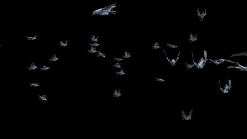 Flock of Abstract Crystalline Birds Flying
