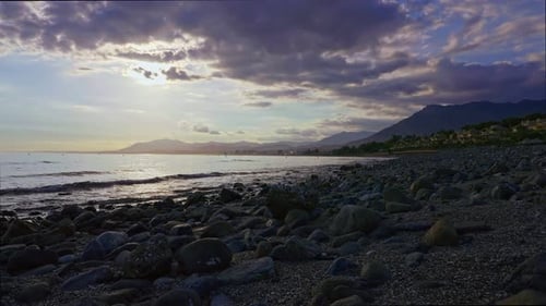 Rocky Beach Coastline at Sunset