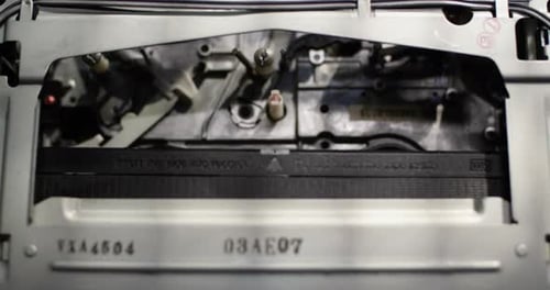 Close up shot of a vintage VHS tape recorder - cassette insert