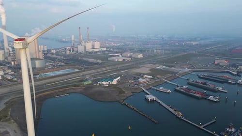 Drone view of Futureland information centre at Europoort, Rotterdam, Netherlands