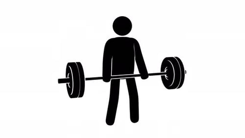 Pictogram man lifting barbell for biceps.