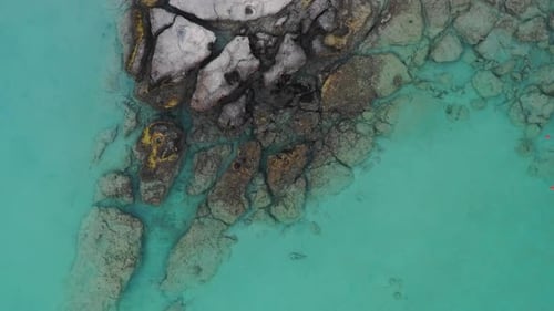 Aerial footage of a perfectly crystal clear blue turquoise water in Crete island, Greece. Beautiful