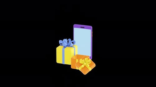 Smartphone and present box pops up animation, 3d render