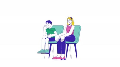 Animated Flat Design Illustration of Sick People in a Clinic Waiting Room
