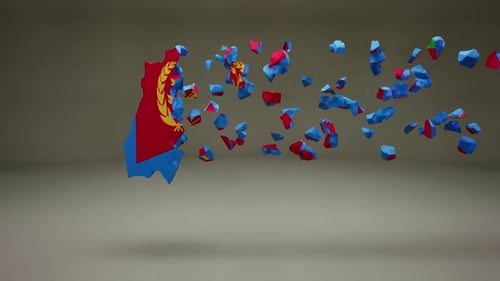 Animated Eritrea Flag Map Assembling from Shattered Geometric Pieces