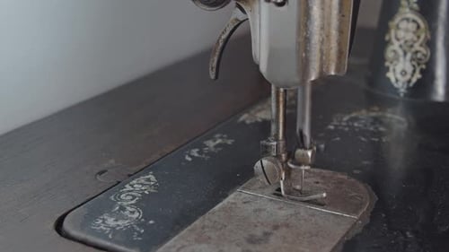 Old Working Sewing Machine Needle Close Up