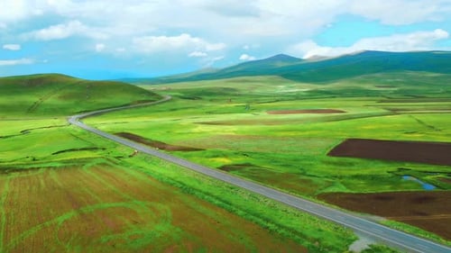 Aerial view of alpine meadows and mountains