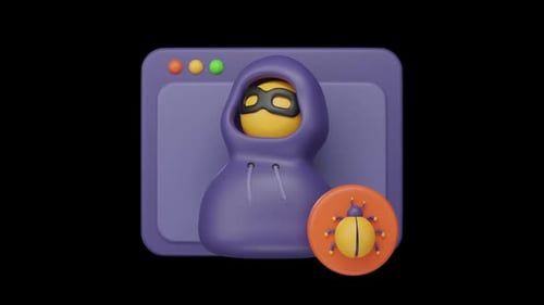 Icône 3D de piratage de sites Web représentant un concept de cybersécurité en boucle alpha