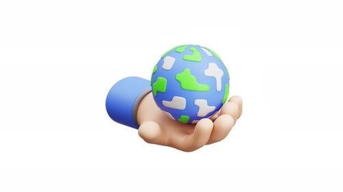 3D Hand Holding Bouncing Earth Globe Environmental Concept Animation