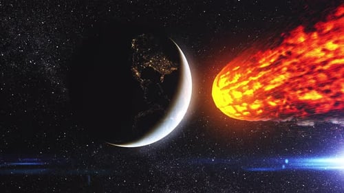 Fiery Asteroid Approaching Earth Cinematic Space Animation