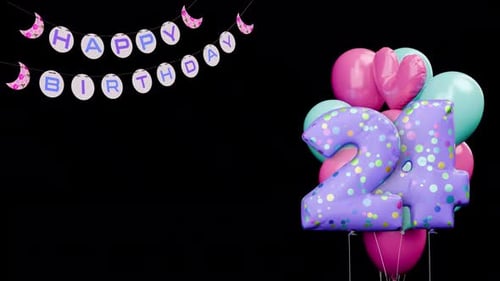 Animated 21st Birthday Celebration with Balloons and Garland