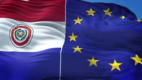 Waving Flags of Paraguay and the European Union