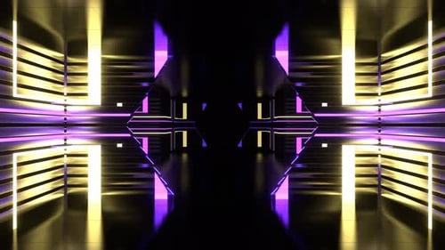 Corridor With Moving Purple And Yellow Neon Light Background Vj Loop In 4K