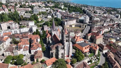 Aerial view of Lausanne Cathedral in Lausanne city, Switzerland