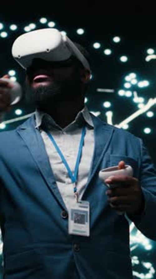 Vertical Video Software Developer Monitoring AI Cognitive Systems Using VR Headset Gear