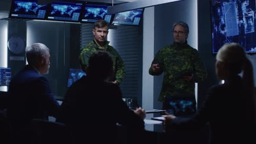 Serious Meeting in Modern Office with Military Personnel