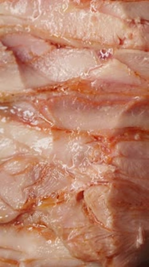 Close Up of Thinly Sliced Meat Layers