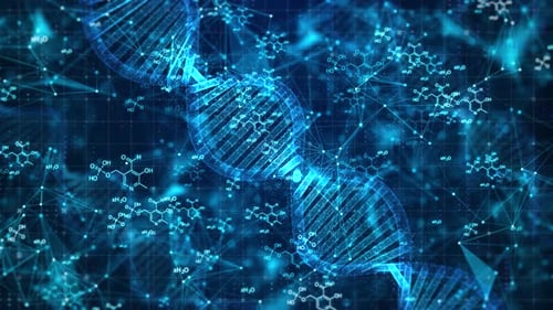 Futuristic Digital Science Background with DNA and Molecular Structures