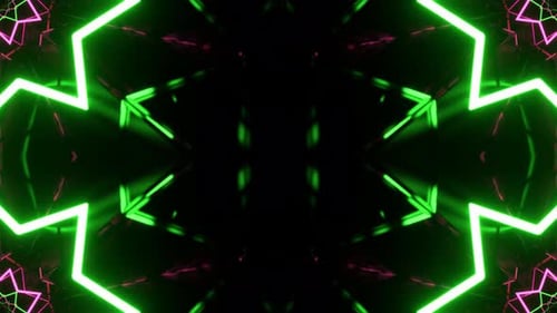 Green And Pink Geometric Neon Abstraction In Mirror Kaleidoscope Style Background Vj Loop In 4K