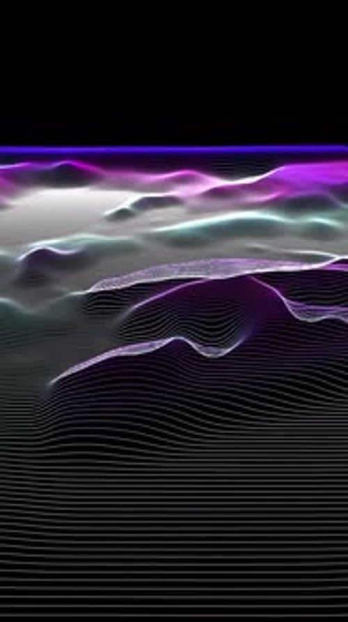 Futuristic Wireframe Landscape with Neon Glowing Abstract Waves