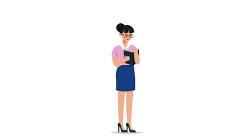 Animated Woman Reading Book in Flat Design Style